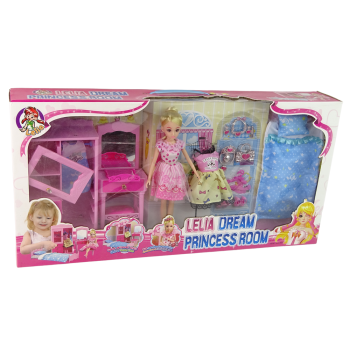 Lalka Meble Zestaw Łóżko Szafa Toaletka