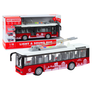 Trolejbus Autobus 1:16 Światła Dźwięki Napęd Biało-Czerwony