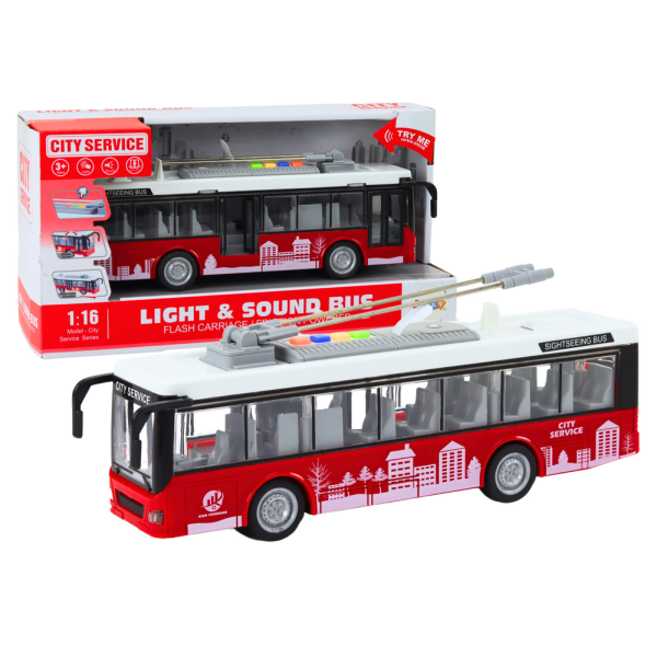 Trolejbus Autobus 1:16 Światła Dźwięki Napęd Biało-Czerwony