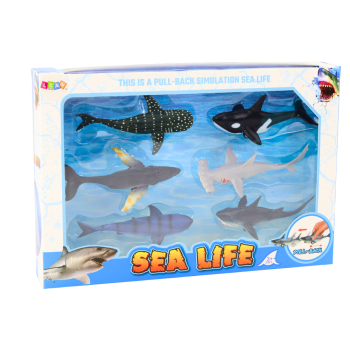 Figurki Pojazdy Zwierzęta Morskie Napęd Frykcyjny Rekin Orka 6 Szt