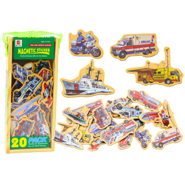 Zestaw Magnesy Drewniane Pojazdy Statki Samoloty 20 Sztuk