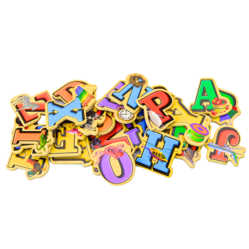 Zestaw Magnesy Drewniane Literki Obrazki 26 Sztuk