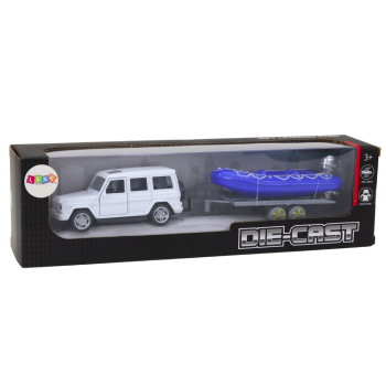 Auto Terenowe Z Przyczepą I Motorówką Metalowy Biały Niebieski