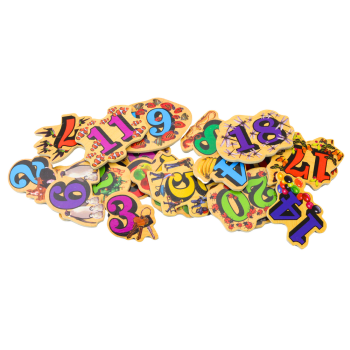 Zestaw Magnesy Drewniane Cyfry Obrazki 20 Sztuk