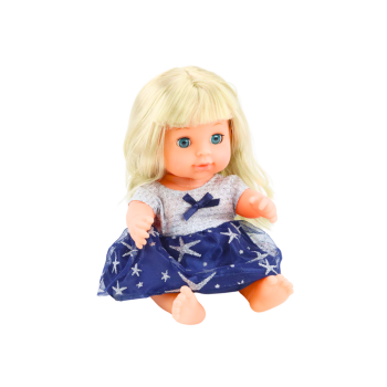 Lalka W Granatowej Sukience Siusiająca Butelka Grzechotka Dźwięki