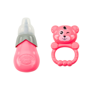 Lalka W Granatowej Sukience Siusiająca Butelka Grzechotka Dźwięki