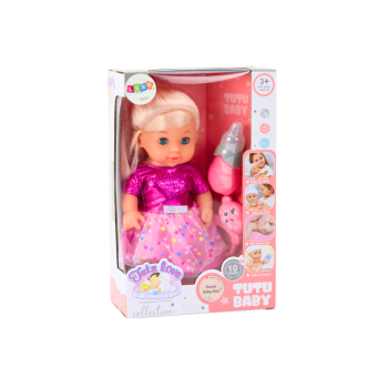 Lalka W Różowej Sukience Siusiająca Butelka Grzechotka Dźwięki