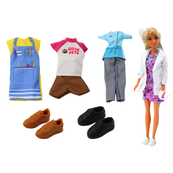 Lalka Anlily 4w1 Lekarz Fryzjer Kucharka Zwierzęta Ubrania Akcesoria