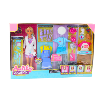 Lalka Anlily 4w1 Lekarz Fryzjer Kucharka Zwierzęta Ubrania Akcesoria