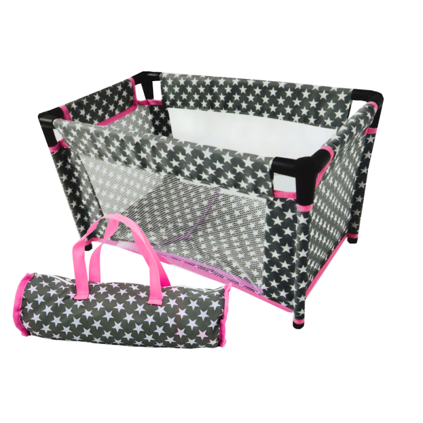 Łóżeczko w Gwiazdki dla Lalek Alice Szaro Różowe