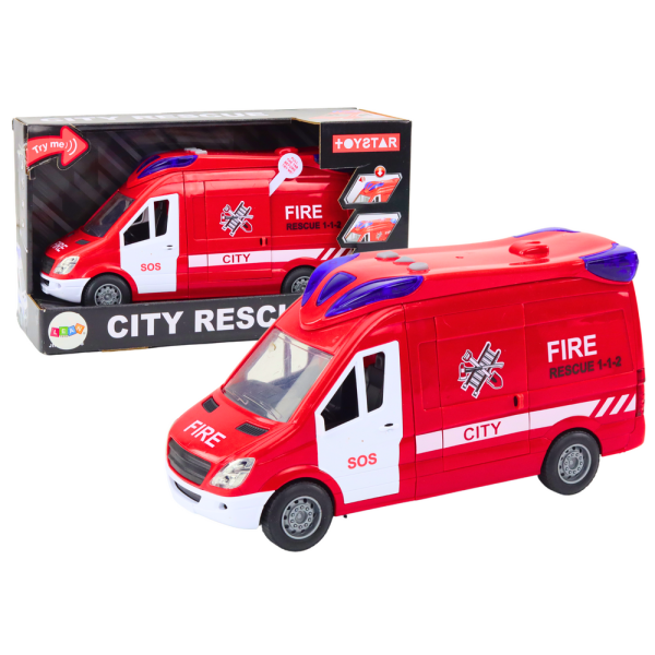 Auto Strażackie Wóz Światła Dźwięki Otwierane Drzwi Napęd Czerwony