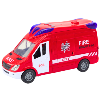 Auto Strażackie Wóz Światła Dźwięki Otwierane Drzwi Napęd Czerwony