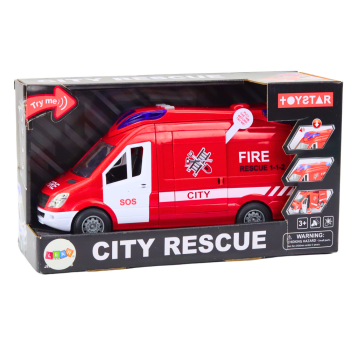 Auto Strażackie Wóz Światła Dźwięki Otwierane Drzwi Napęd Czerwony