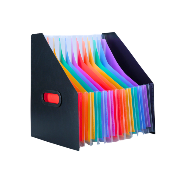 Pionowa Teczka Organizer Na Dokumenty Kolorowe Zakładki Kieszenie Czarna A4
