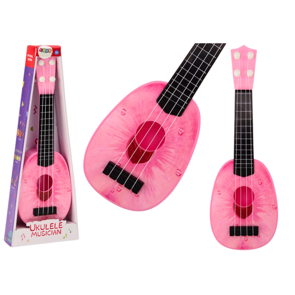 Ukulele Dla Dzieci Mini Gitara 4 Struny Motyw Brzoskwini Gitarka Różowa 15″