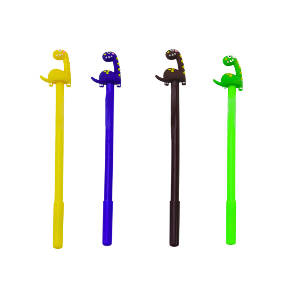 Długopis Z Dinozaurem Zatyczka Czarny Wkład Mix Brązowy Żółty 0.5mm