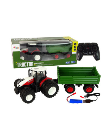 Traktor Zdalnie Sterowany z Przyczepą 1:24 Czerwony Zielony