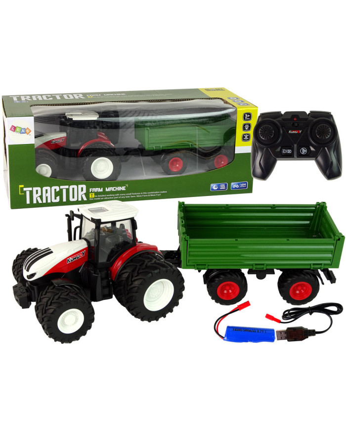 Traktor Zdalnie Sterowany z Przyczepą 1:24 Czerwony Zielony