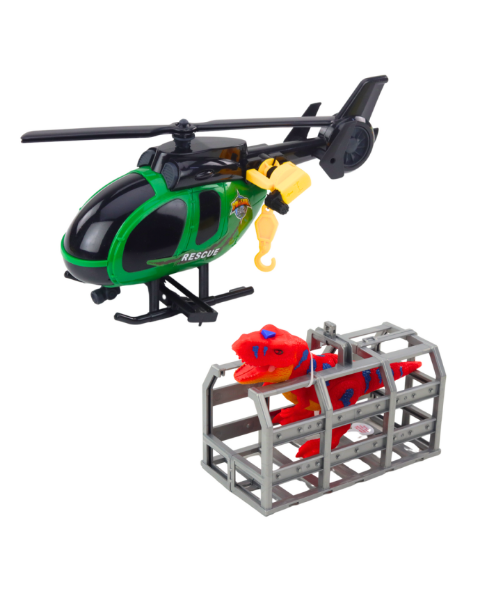 Zestaw Ratowniczy Ciężarówka Helikopter Samochód Dinozaur Światła Dźwięki