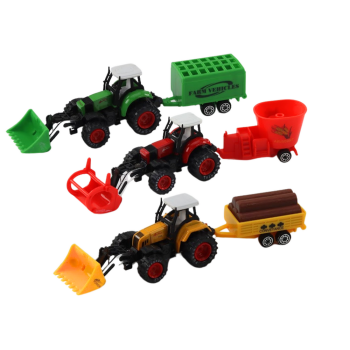 Traktor Z Przyczepą Koparka Spychacz Maszyna Żółty Zielony Czerwony