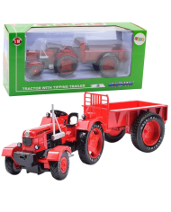 Metalowy Traktor Rolniczy Z Przyczepą Czerwony 1:18