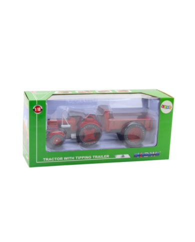 Metalowy Traktor Rolniczy Z Przyczepą Czerwony 1:18
