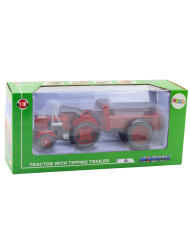 Metalowy Traktor Rolniczy Z Przyczepą Czerwony 1:18