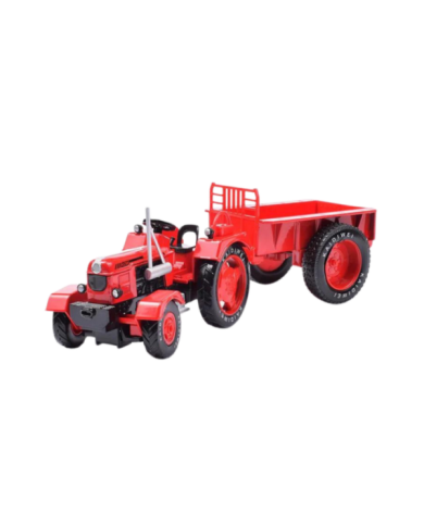 Metalowy Traktor Rolniczy Z Przyczepą Czerwony 1:18