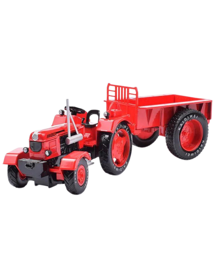 Metalowy Traktor Rolniczy Z Przyczepą Czerwony 1:18