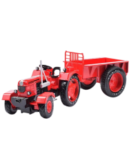 Metalowy Traktor Rolniczy Z Przyczepą Czerwony 1:18