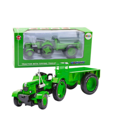 Metalowy Traktor Rolniczy Z Przyczepą Zielony 1:18