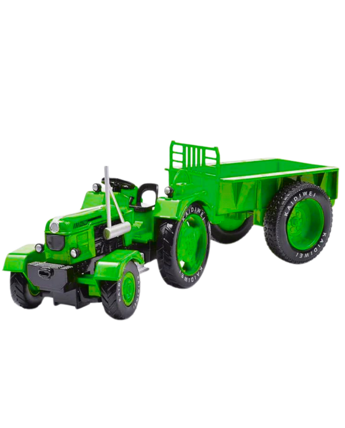 Metalowy Traktor Rolniczy Z Przyczepą Zielony 1:18