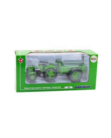 Metalowy Traktor Rolniczy Z Przyczepą Zielony 1:18