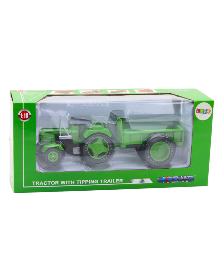 Metalowy Traktor Rolniczy Z Przyczepą Zielony 1:18
