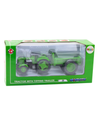 Metalowy Traktor Rolniczy Z Przyczepą Zielony 1:18