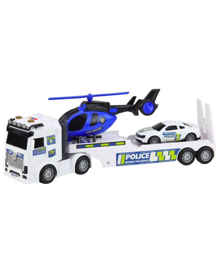 Zestaw Policyjny Ciężarówka Laweta Auto Helikopter Światła Dźwięk