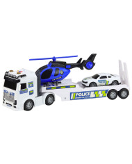 Zestaw Policyjny Ciężarówka Laweta Auto Helikopter Światła Dźwięk