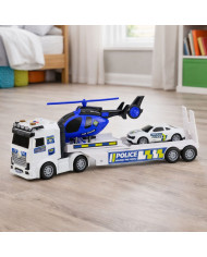 Zestaw Policyjny Ciężarówka Laweta Auto Helikopter Światła Dźwięk