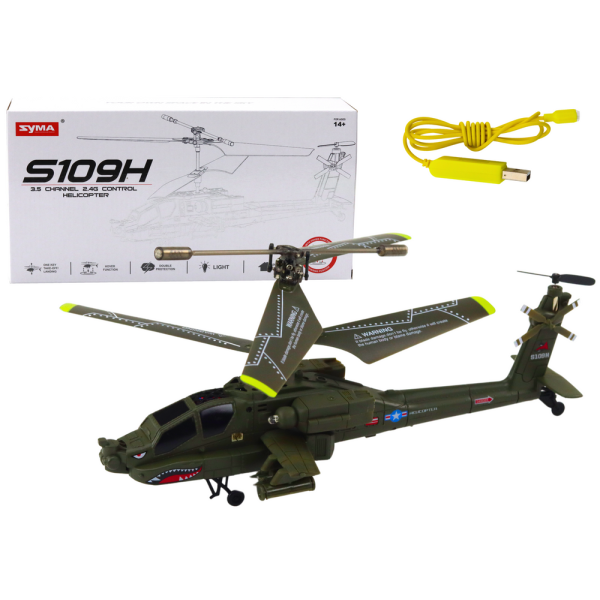 Helikopter Militarny Apache Zdalnie Sterowany RC Syma S109H Khaki