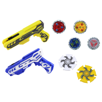 Zestaw Pistoletów Wyrzutnia 4 Metalowe Krążki Niebieski Żółty Światła