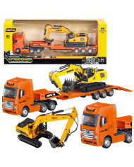 Ciężarówka z Naczepą Laweta Koparka Metalowa Huina Pomarańczowa 1:50