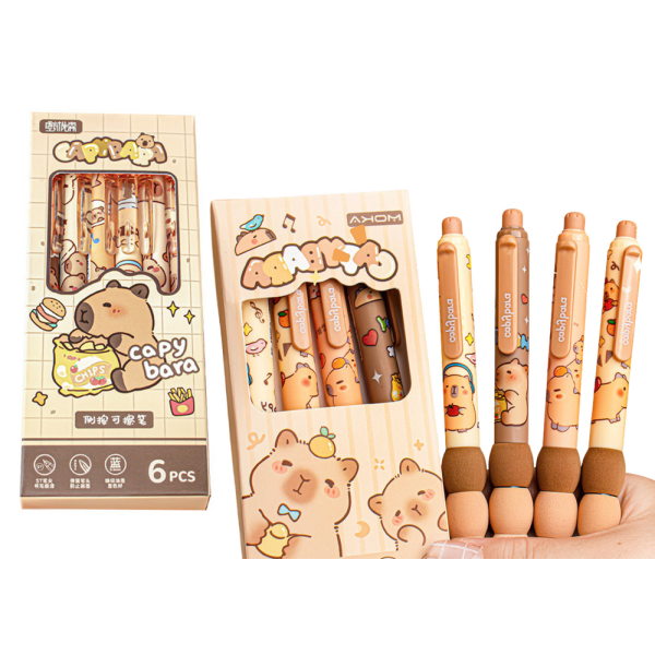 Zestaw Długopisów Z Kapibarą 6 Sztuk Niebieski Tusz