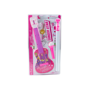 Zestaw Gitara Elektryczna Statyw z Mikrofonem Na Baterie Różowe