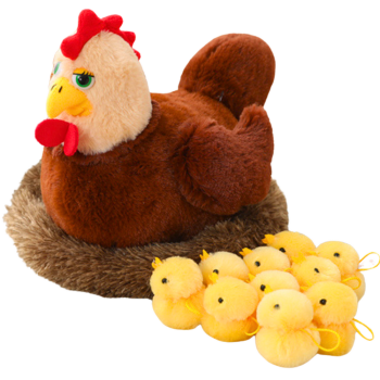 Pluszowa Kura Z Kurczakami 10 szt Gniazdo Rusza Się Dźwięki