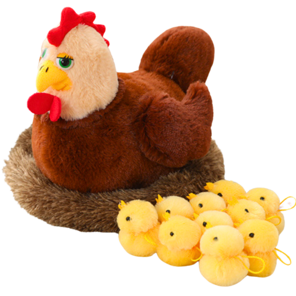 Pluszowa Kura Z Kurczakami 10 szt Gniazdo Rusza Się Dźwięki