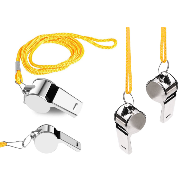 Gwizdek Sędziowski Z Kulką Metalowy Żółty Sznurek 40cm