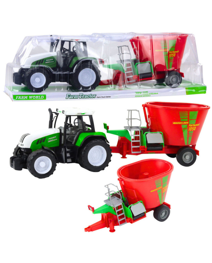 Traktor Rolniczy Farmerski Z Przyczepą Mieszalnik Paszy Zielony 50cm