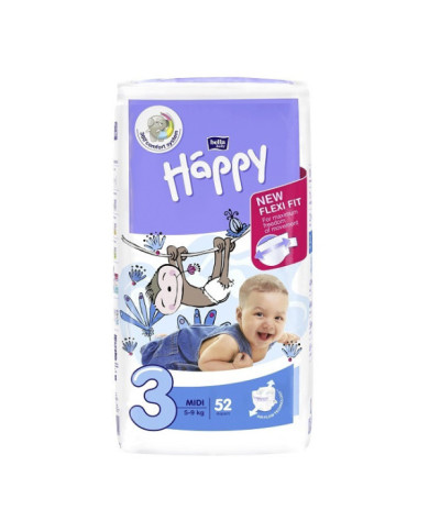 Pieluszki Happy New Flexi Fit Midi (3) 5-9 kg - 52 szt.