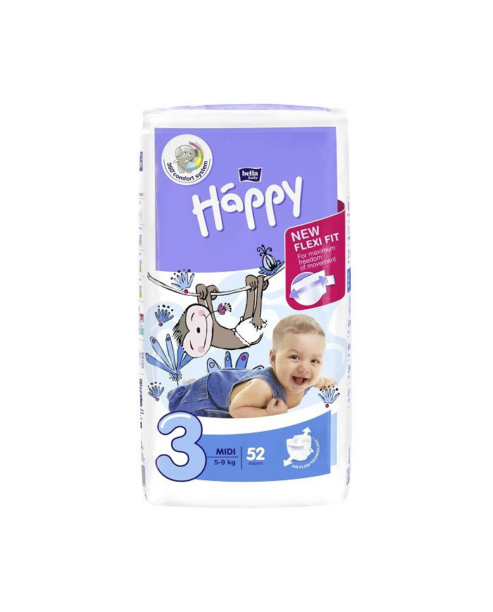 Pieluszki Happy New Flexi Fit Midi (3) 5-9 kg - 52 szt.