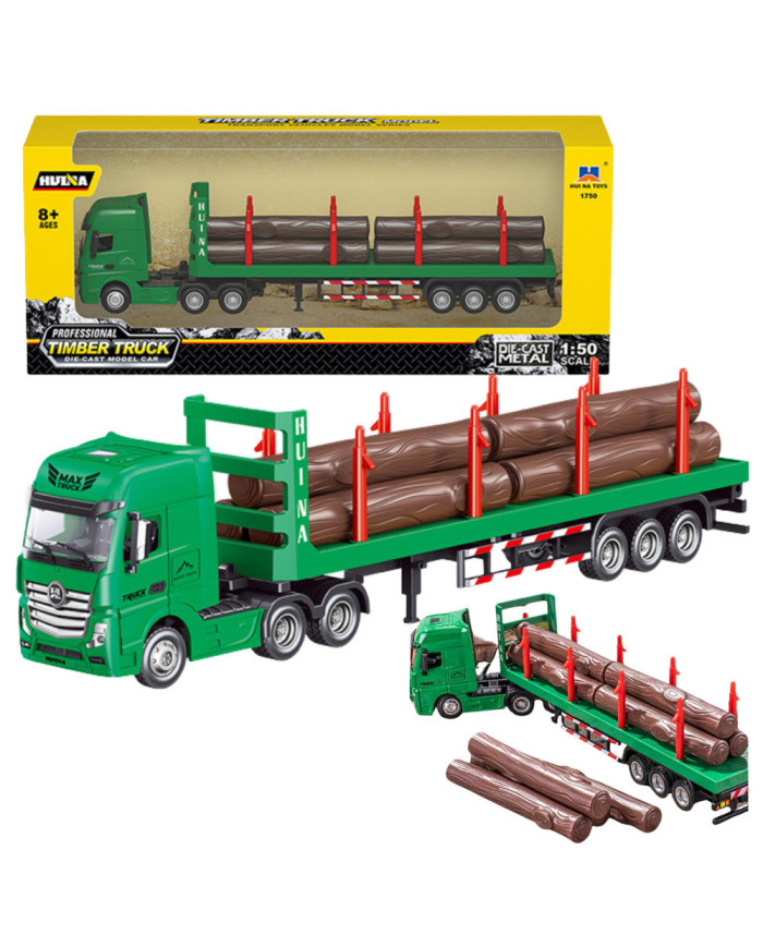 Ciężarówka Transport Drewna Metalowa Huina 1:50 Zielona